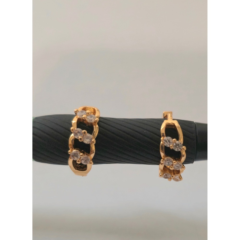 Gold Plated Brass Huggie Hoop Earrings 16mm Crystal Link Design